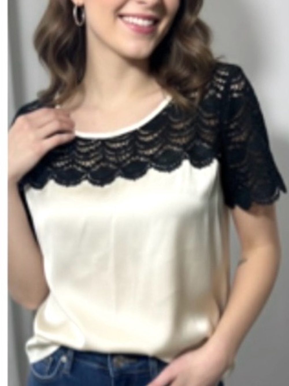 LC Whimsical Lace Black and‎ Cream Babydoll Top